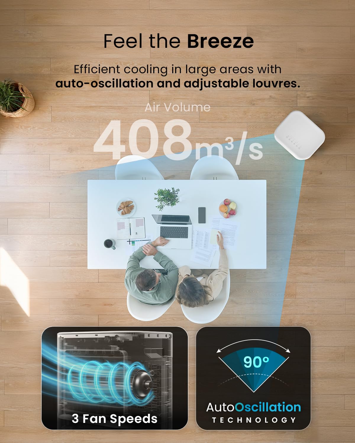 Pro Breeze 4-in-1 Air Cooler with 10 Litre Capacity, Remote Control, 3 Fan Speeds & LED Display. Powerful Evaporative Air Cooler