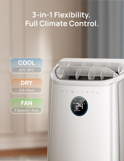 DREO 10000 BTU Portable Air Conditioner, 3-in-1 Cool/Fan/Dry Quiet AC Unit for Bedroom/Office, Smart App/Voice/Remote Control