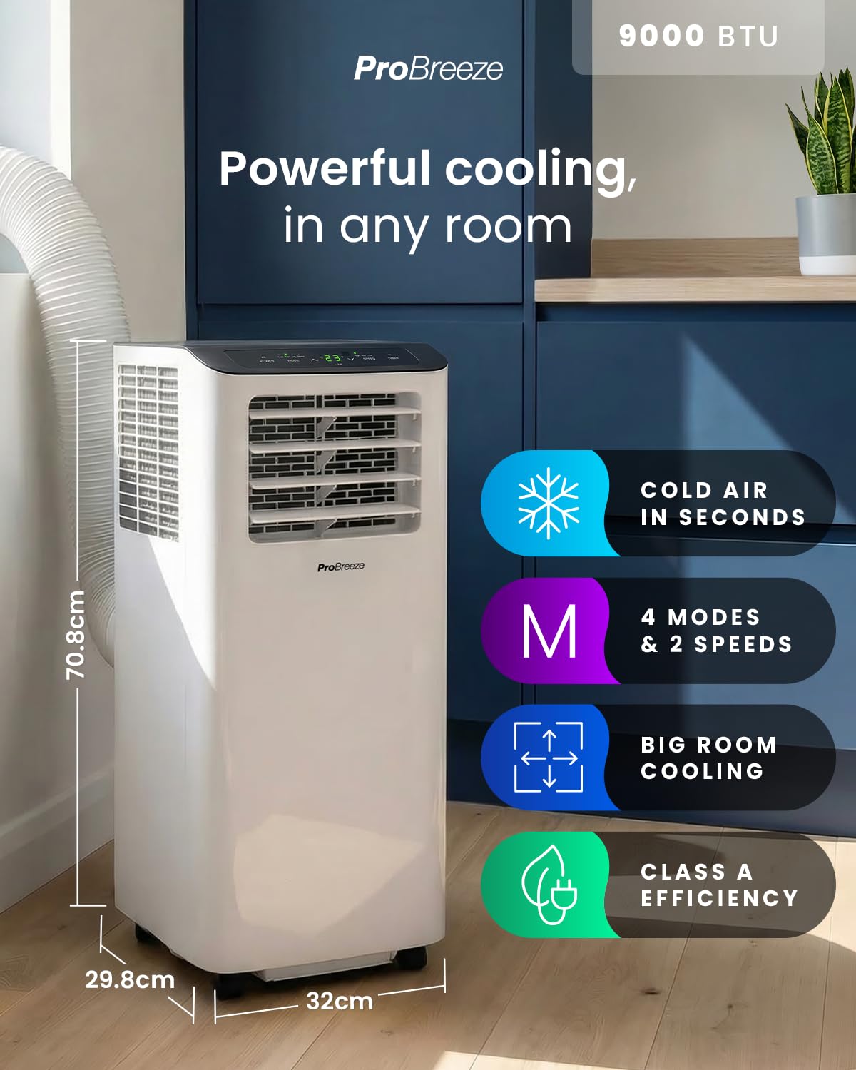 Pro Breeze 4-in-1 Portable Air Conditioner 9000 BTU - Smart Home WiFi, 24 hr Timer, Window Kit, Powerful Air Conditioning