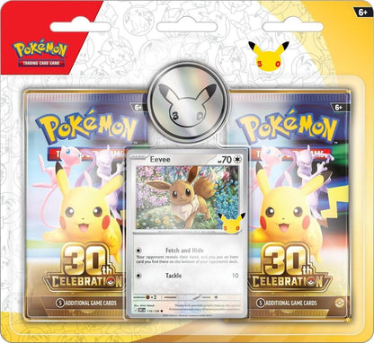 Pokémon TCG 30th Celebration 2-Pack Blister | 2 Booster Packs, Eevee Foil Promo Card & Pokémon Coin | Collectible Trading Card Game Gift for Players & Collectors (PREORDER - Release Date September 16, 2026)