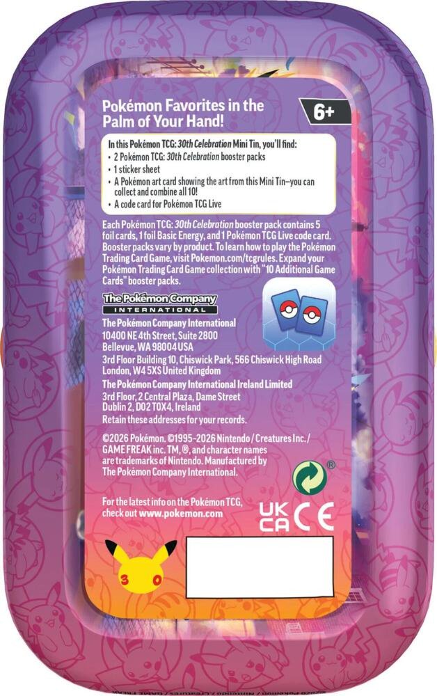 Pokemon TCG 30th Celebration Mini Tin Night Pikachu | 2 Booster Packs, Sticker Sheet, Collectible Art Card & Pokemon TCG Live Code | Official Pokemon Trading Card Game (PREORDER - Release Date September 16, 2026)