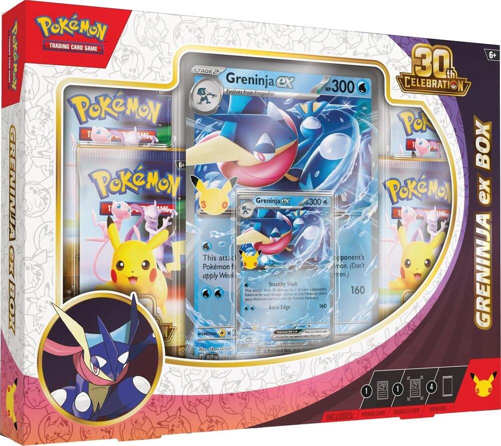 Pokemon TCG 30th Celebration Greninja ex Box – Includes Foil Greninja ex Promo Card, Oversized Foil Card & 4 Pokémon 30th Celebration Booster Packs | Trading Card Game Collectible Gift Set (PREORDER - Release Date September 16, 2026)